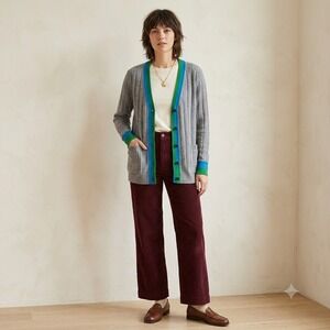 KULE Womens Sinclair Cardigan Large Gray Colorblock Ribbed Cashmere Blend FLAW